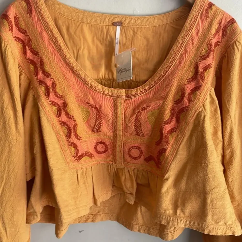 FREE PEOPLE Embroidered Iggie Woven Crop Top Cairo Combo